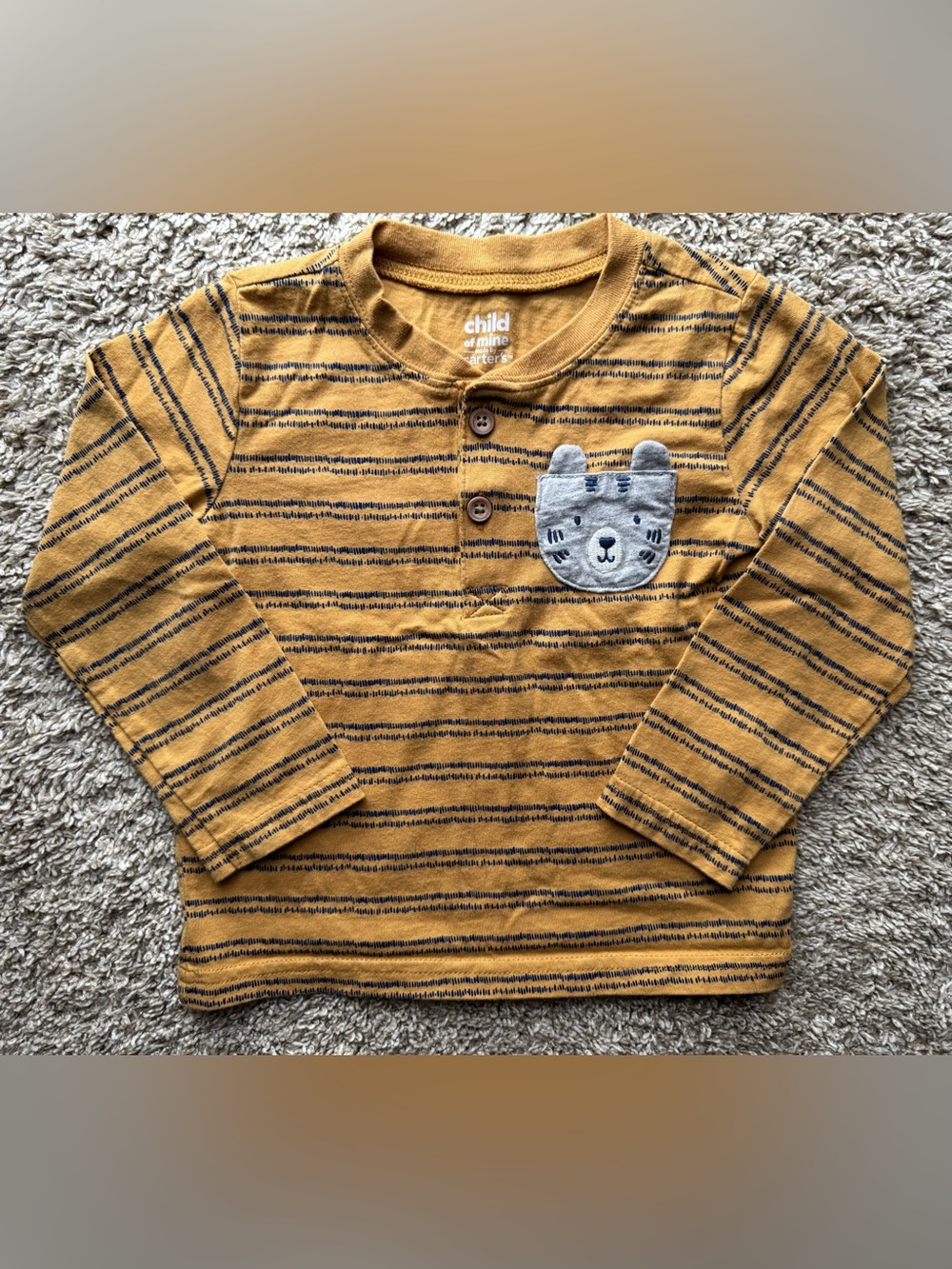 Carter’s Child of Mine 24M 100% Cotton Mustard Striped Bear Pocket Shirt